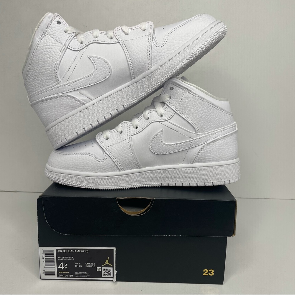 Nike Air Jordan 1 Retro Mid GS “Triple White” NEW - Picture 3 of 4